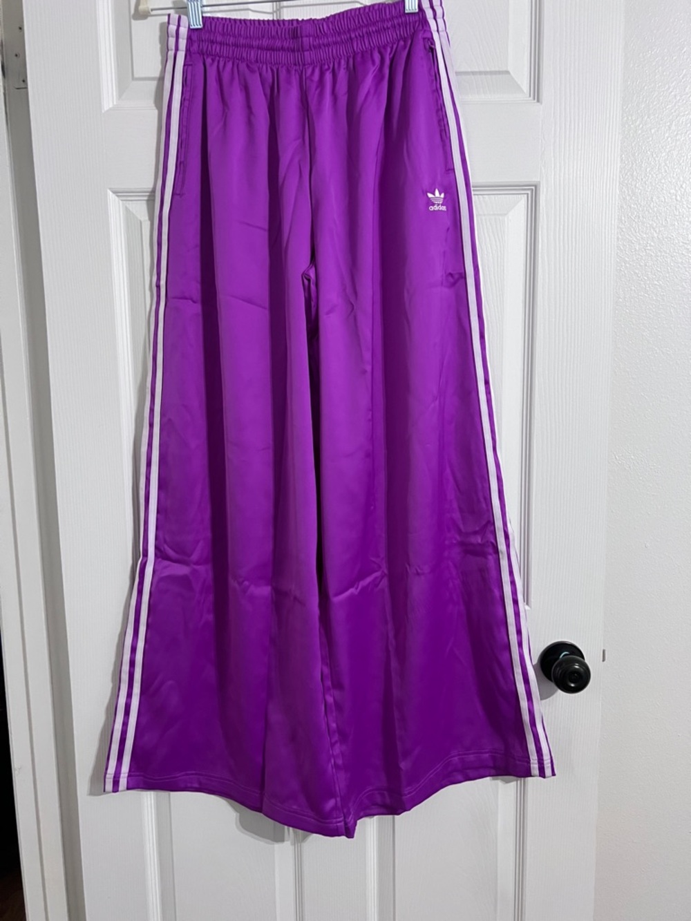 adidas Purple Wide-Leg Track Pants with White Stripes
